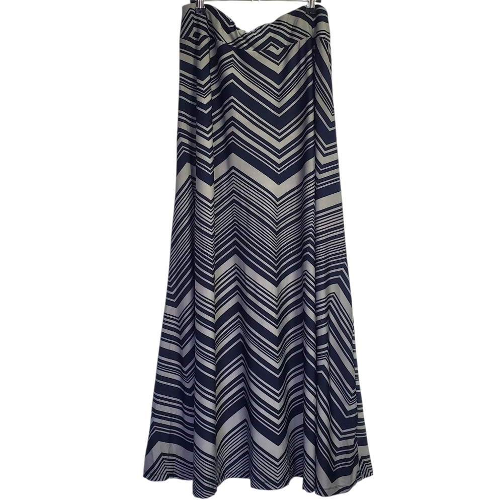 JohnPaulRichard Navy and Gray Chevron Maxi Skirt Size L
